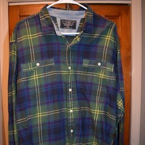 Men's Green Plaid Nautical Button-down